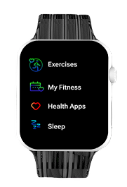 Watch main menu: Exercises, My Fitness, Health Apps, Sleep