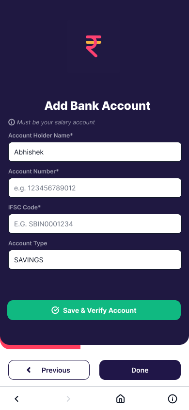 Add bank account form