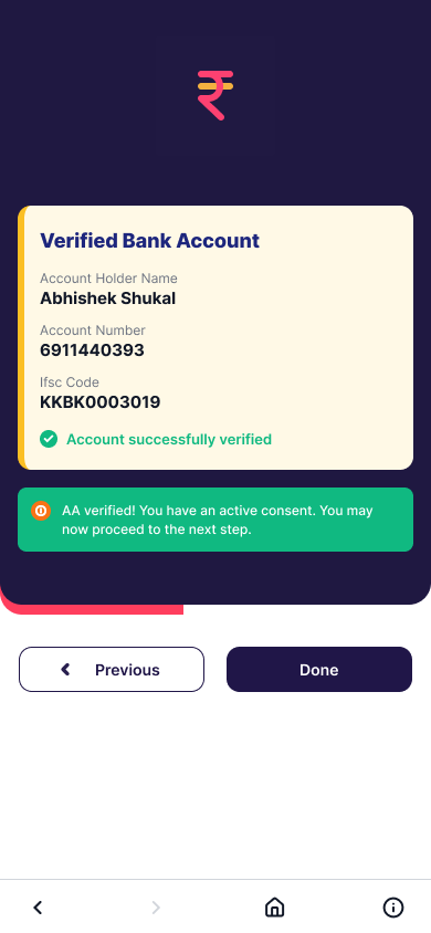 Verified bank account confirmation