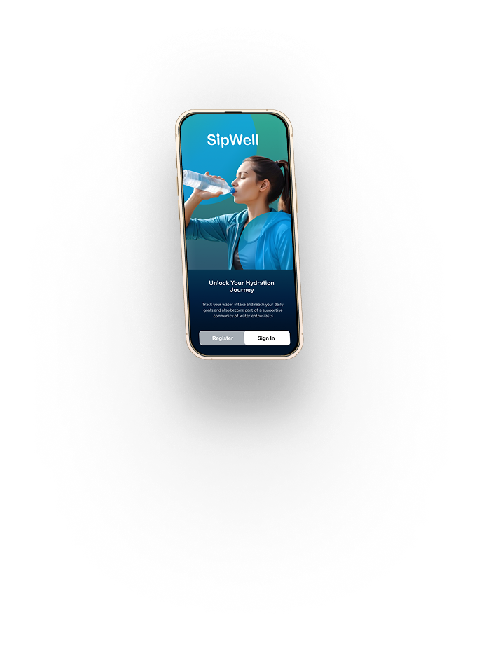 Sip Well splash/onboarding screen showing the brand and a call to action to start
