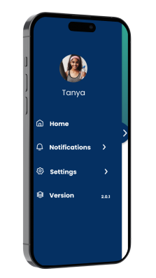 Profile side menu showing user Tanya with navigation links