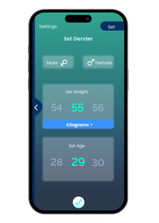 Profile setup screen letting users set their gender, weight and age to personalise their daily hydration goal